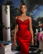 Elegant Satin Mermaid  Sleeveless Spaghetti Straps Long Prom Dresses