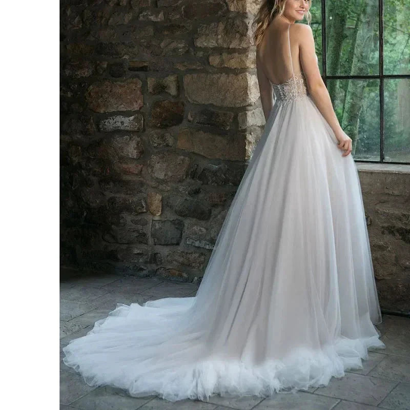 Elegant Spaghetti Straps Backless Pleat Sweetheart Sexy Wedding Dress Robe De Mariee Sofuge Boho Dubai Arabic Abiti Da Sposa