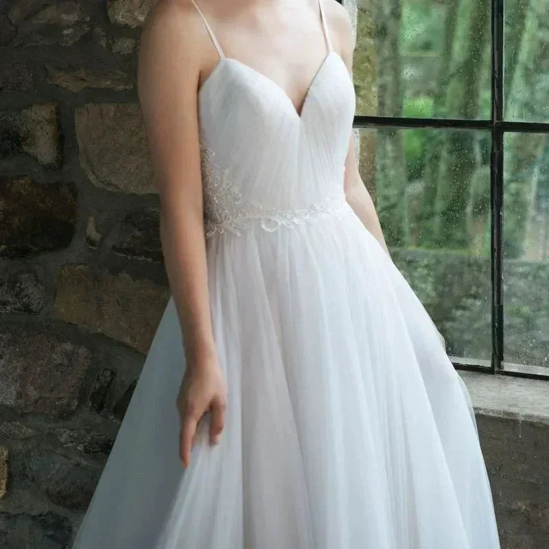 Elegant Spaghetti Straps Backless Pleat Sweetheart Sexy Wedding Dress Robe De Mariee Sofuge Boho Dubai Arabic Abiti Da Sposa