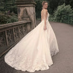 Elegant Wedding Dresses For Woman Popular Summer A-line V-Neck Sleeveless Appliques Open Back Vestidos De Novia