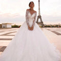 Elegant Wedding Dresses With Embroidery Princess Ball Gowns Sweetheart Full Sleeve Simplicity Back Button Vestido De Novia Robe