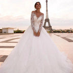Elegant Wedding Dresses With Embroidery Princess Ball Gowns Sweetheart Full Sleeve Simplicity Back Button Vestido De Novia Robe