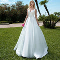 Elegant Women's Wedding Dresses V-Neck Lace Appliques Beads Belt Satin Buttons Back A-Line  2023 Vestido De Noiva Bridal Gowns