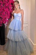 Elegant Tiered Tulle Sweetheart Neckline A-line Long Prom Dresses PSK390