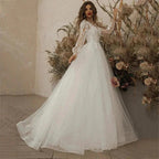 Exquisite Ivory Wedding Dresses Long Sleeve Appliques Lace 3D Flowers Modern Tulle Boho Bride Gown vestidos de novia Beach
