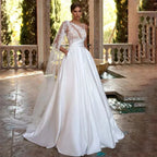 Exquisite Off Shoulder With Sleeves Beach A-Line Fluffy Mopping Sexy Backless Wedding Dresses Lace Backless Court Train Simple