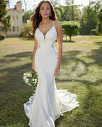 Exquisite Sexy Backless Wedding Dresses Sleeveless Lace Flower Mermaid Vintage Ball Gowns Formal V Neck Woman's Beach Party Gala