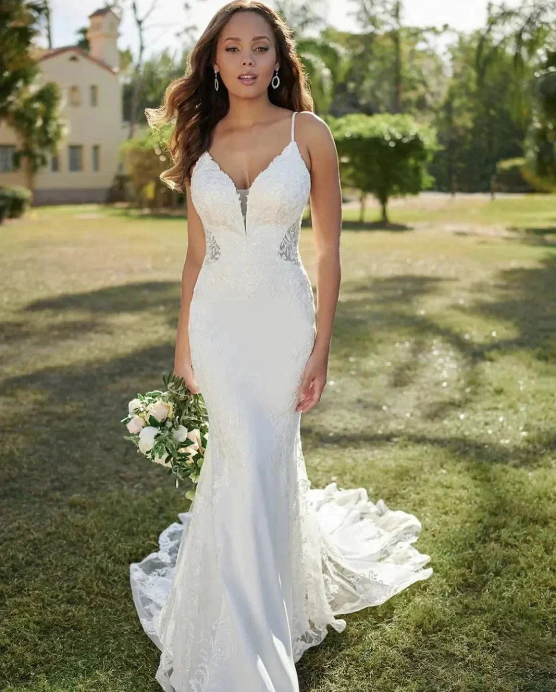 Exquisite Sexy Backless Wedding Dresses Sleeveless Lace Flower Mermaid Vintage Ball Gowns Formal V Neck Woman's Beach Party Gala