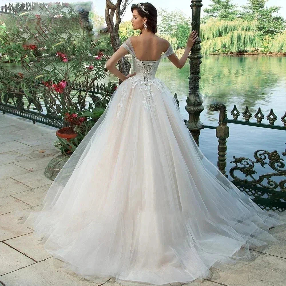 Exquisite Wedding Dress For Women Off The Shoulder A-line Vestidos De Novia Lace Up Appliques Vestido De Novia