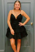 Multi-Tiered V-Neck Backless A-Line Short Party Dress A-line Homecoming Dress Y2350