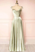 Sweet A-line Cowl Neck Silk Long Prom Dress