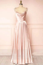 Sweet A-line Cowl Neck Silk Long Prom Dress