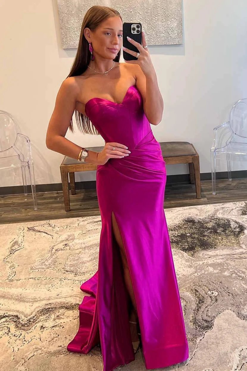 Sunnderly Abby |Mermaid Sweetheart Satain Prom Dress with Slit