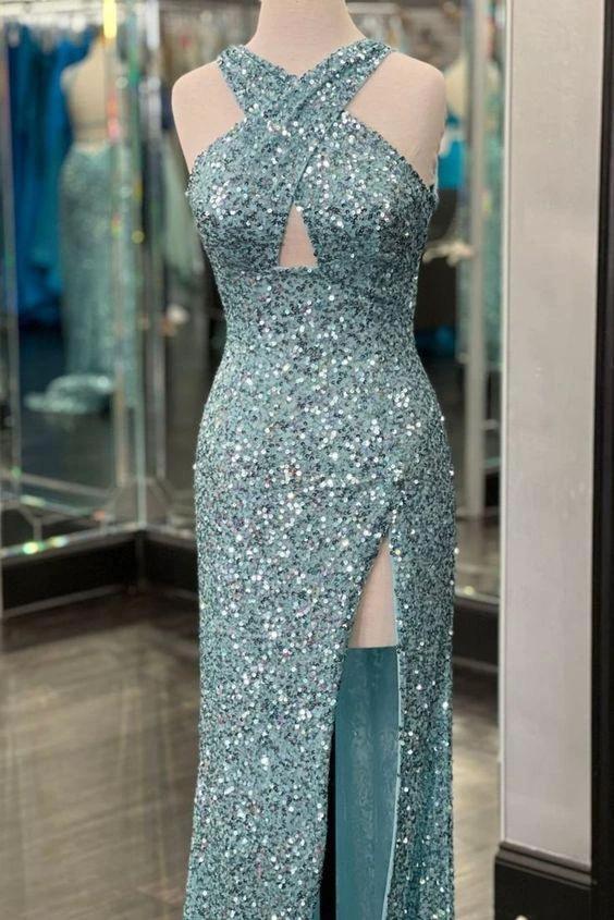 Fitted Criss Coss Neck Orange Prom Dress with Slit SYP88