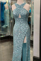 Fitted Criss Coss Neck Orange Prom Dress with Slit SYP88