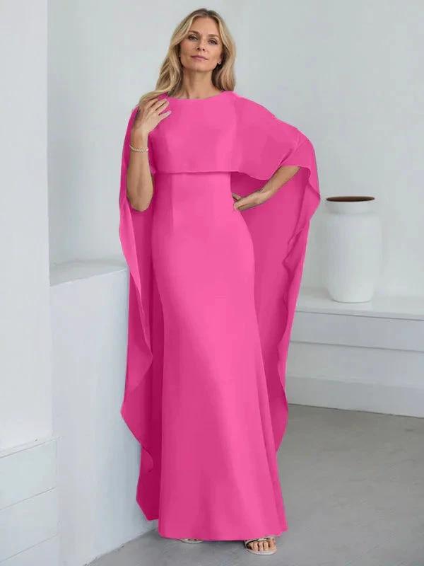 Sheath Scoop Floor-Length Chiffon Mother of the Bride Dress With Cascading Ruffles