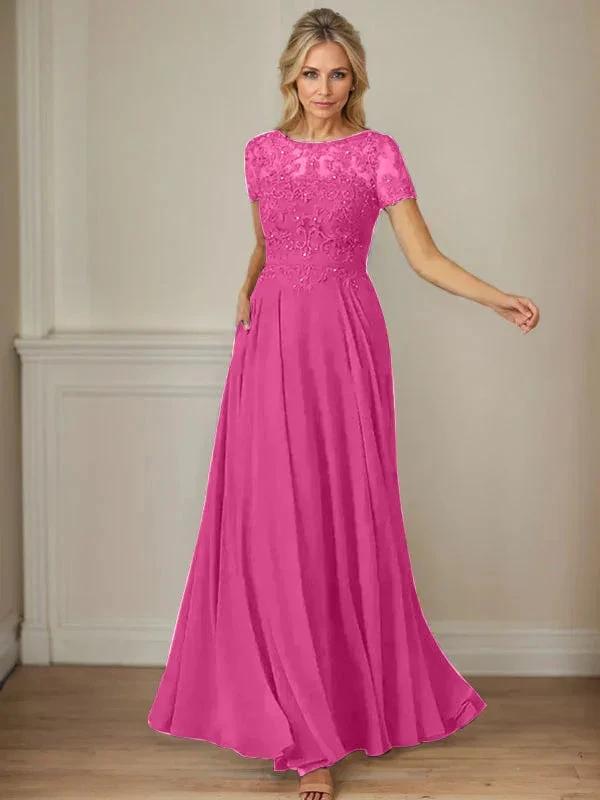 Dark Navy A-Line Boatneck Sequins Chiffon Dress