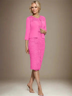 Sheath/Column Scoop Knee-Length Chiffon Lace Mother of the Bride Dress With Beading