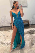 Strapless Sequin Prom Dress With Slit SYP112