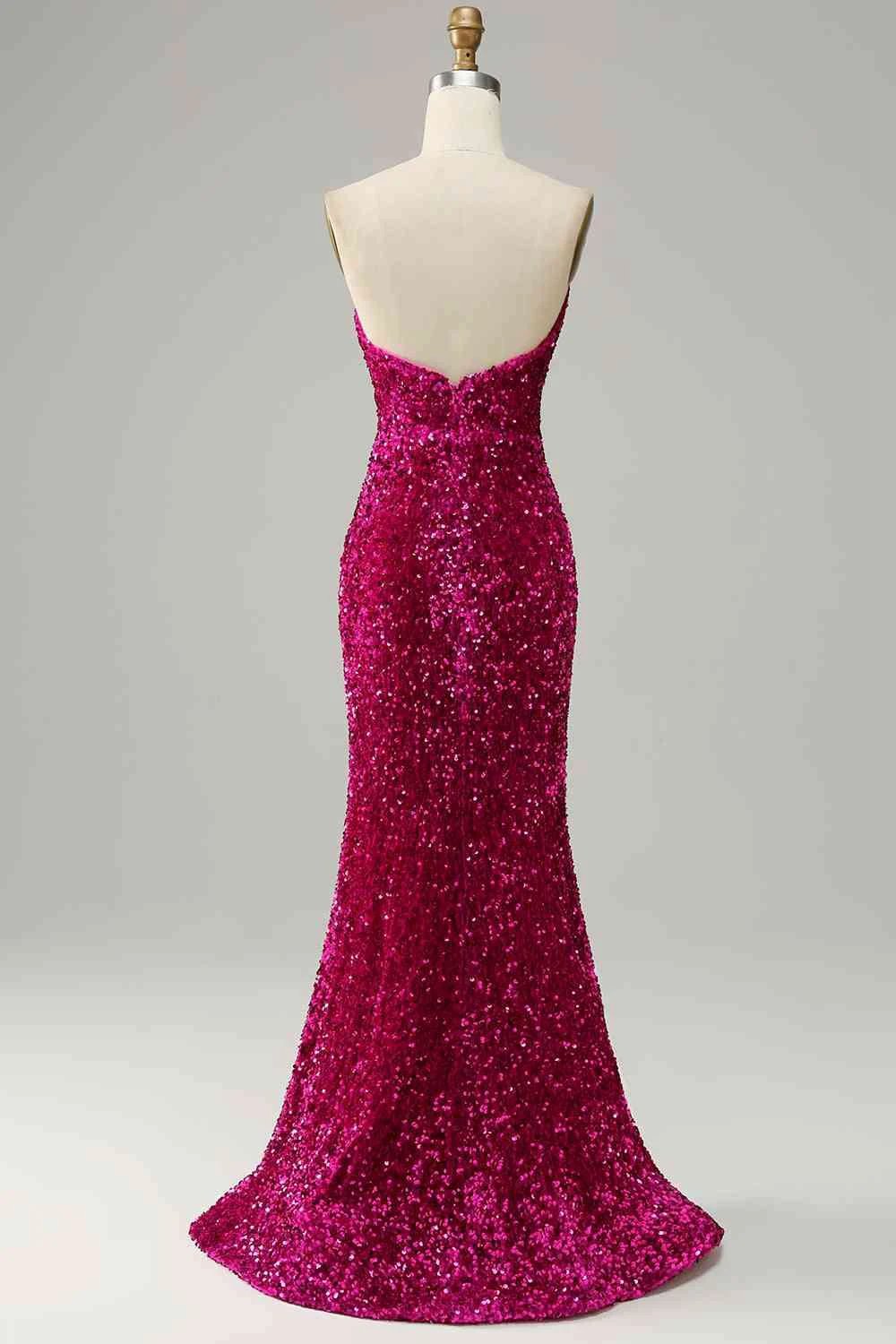 Strapless Sequin Prom Dress With Slit SYP112