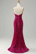 Strapless Sequin Prom Dress With Slit SYP112