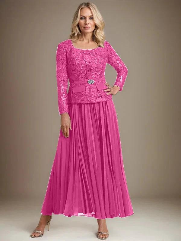 A-line Square Ankle-Length Chiffon Mother of the Bride Dress With Pleated