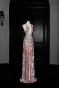 Luxury Deep V Sequin Backless Long Evening Dress Formal Prom Dress Y8683