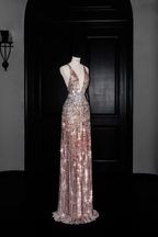 Luxury Deep V Sequin Backless Long Evening Dress Formal Prom Dress Y8683