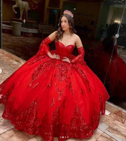 Rose Gold Sweetheart Puffy Princess Ball Gown Sweet 16 Dress Beaded Applique Quinceanera Dresses Y827