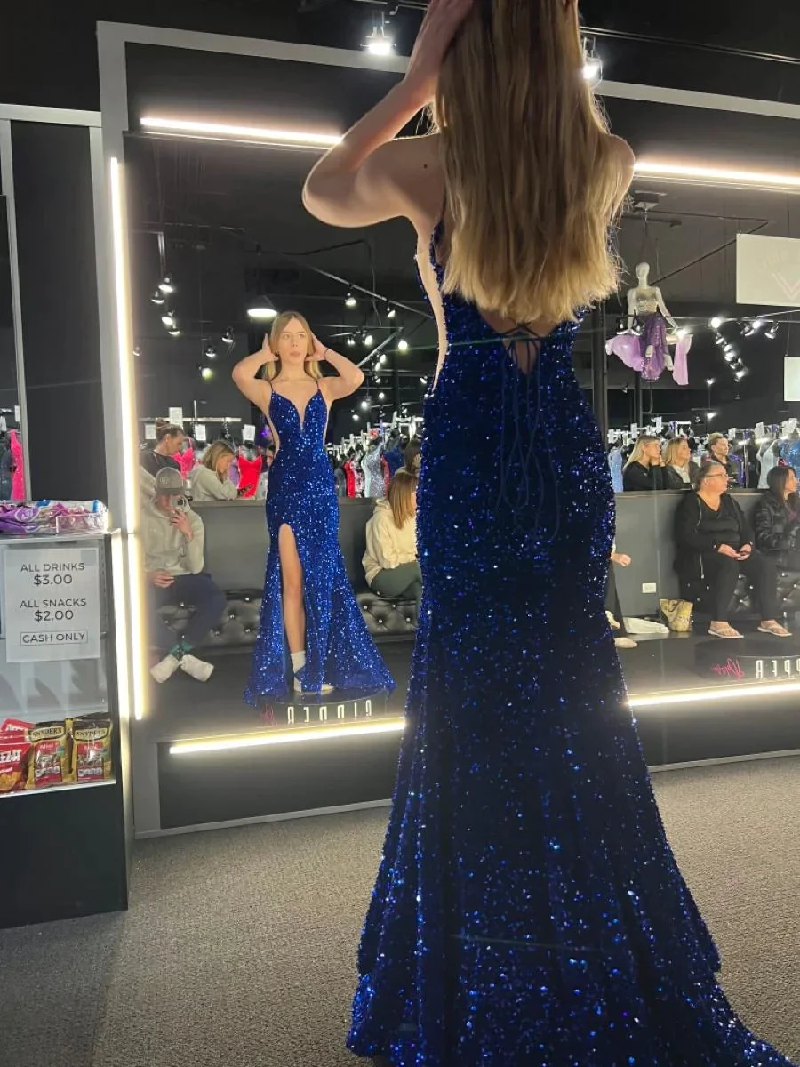 Charming Mermaid Sequins Evening Dress with Split Y4145