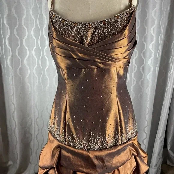 Vintage Satin Beaded Ruched Evening Dress Memaid Prom Dress Y8243
