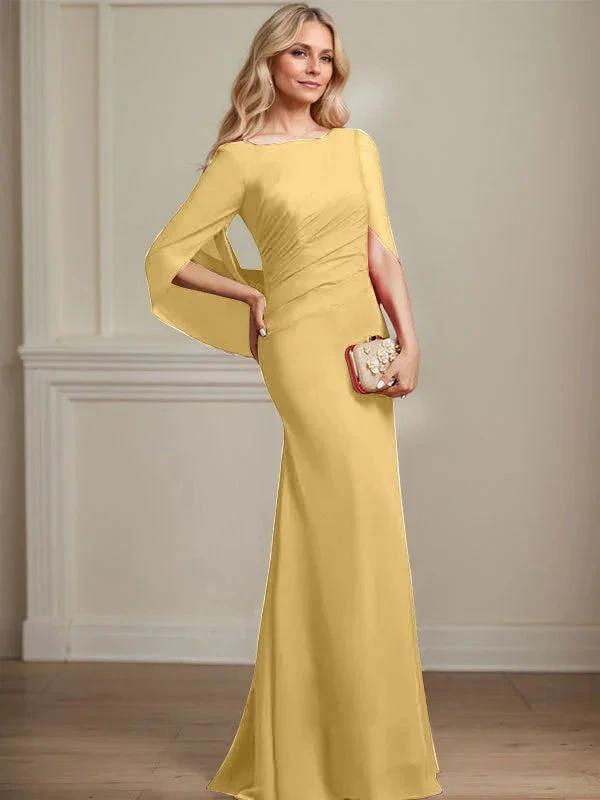 Trumpet/Mermaid Boat Neck Floor-Length Chiffon Mother of the Bride Dress With Pleated