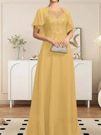 A-line Scoop Illusion Floor-Length Lace Chiffon Mother of the Bride Dress With Sequins