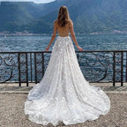 Gorgeous Sexy Off Shoulder Sleeveless High Fork Mopping Wedding Dresses With Split Beach Lace Bride Dresses Backless Custom Made