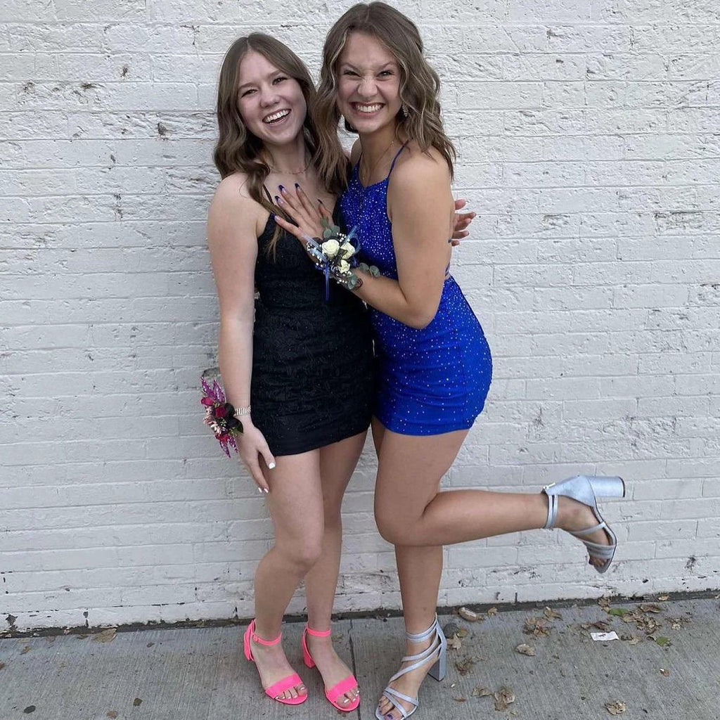 Gorgeous Short Royal Blue Tight Glitter Spaghetti Straps Homecoming Dress