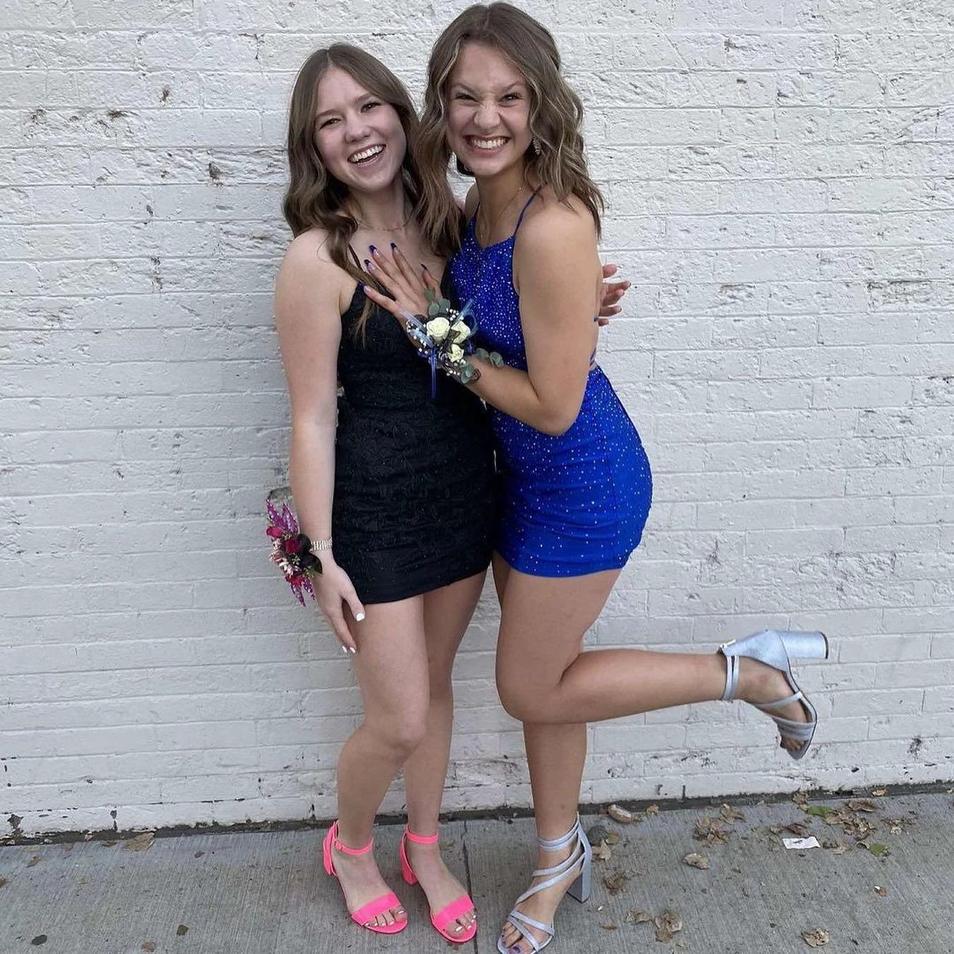 Gorgeous Short Royal Blue Tight Glitter Spaghetti Straps Homecoming Dress