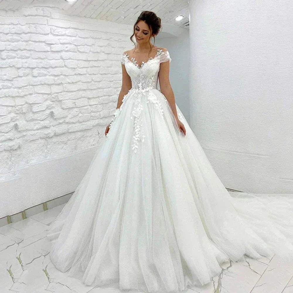 Gorgeous Women's Wedding Dresses A-Line 3D Lace Applique Bohemian Bridal Gowns Princess Formal Beach Party Sexy V-Neck 2023 Robe