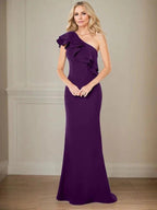 A-line One Shoulder Floor-Length Chiffon Mother of the Bride Dress With Ruffles