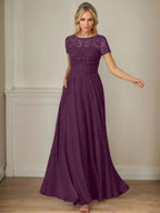 Dark Navy A-Line Boatneck Sequins Chiffon Dress