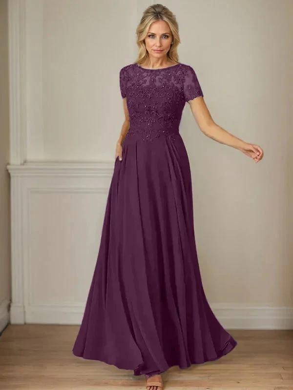 Dark Navy A-Line Boatneck Sequins Chiffon Dress