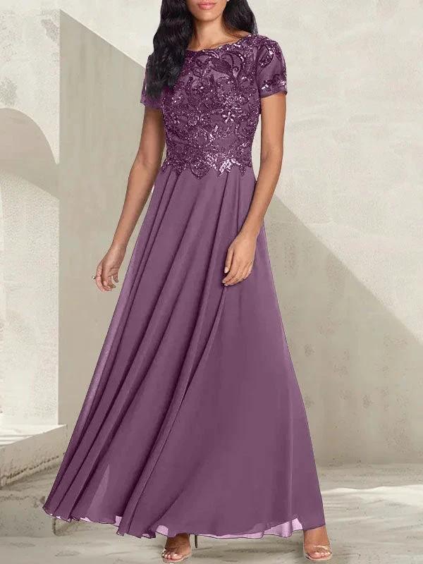 Charcoal Grey A-Line Scoop Long Mother of the Bride Dress With Beadings