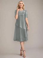 A-Line Scoop Knee-Length Mother of the Bride Dress With Applique & Sequins