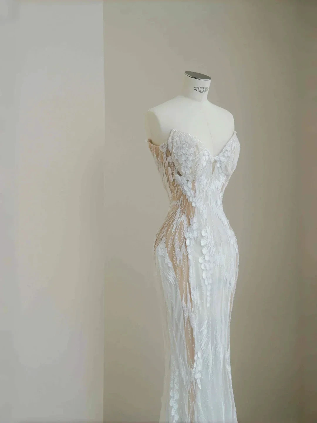 Charming Strapless White Tulle Lace Mermaid Wedding Dress,Long Prom Evening Dress Y8678