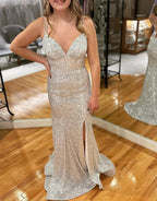 Sparkly Orange Sequins Mermaid Long Prom Dress