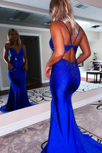 Deborah |Mermaid Spaghetti Straps Beaded Satin Prom Dress