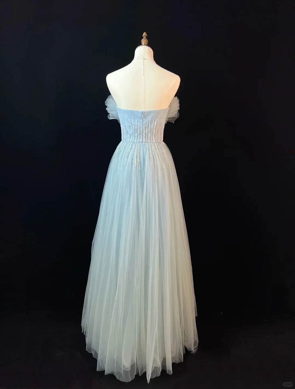 Elegant Blue Tulle Sequins Beaded ALine Prom Dress Evening Dress Y8646