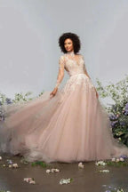 High neck Elegant Lace Long sleeves Wedding Dress