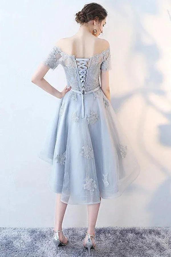 High Low Homecoming Dress Off-the-shoulder Tulle Short Prom Dress PD355