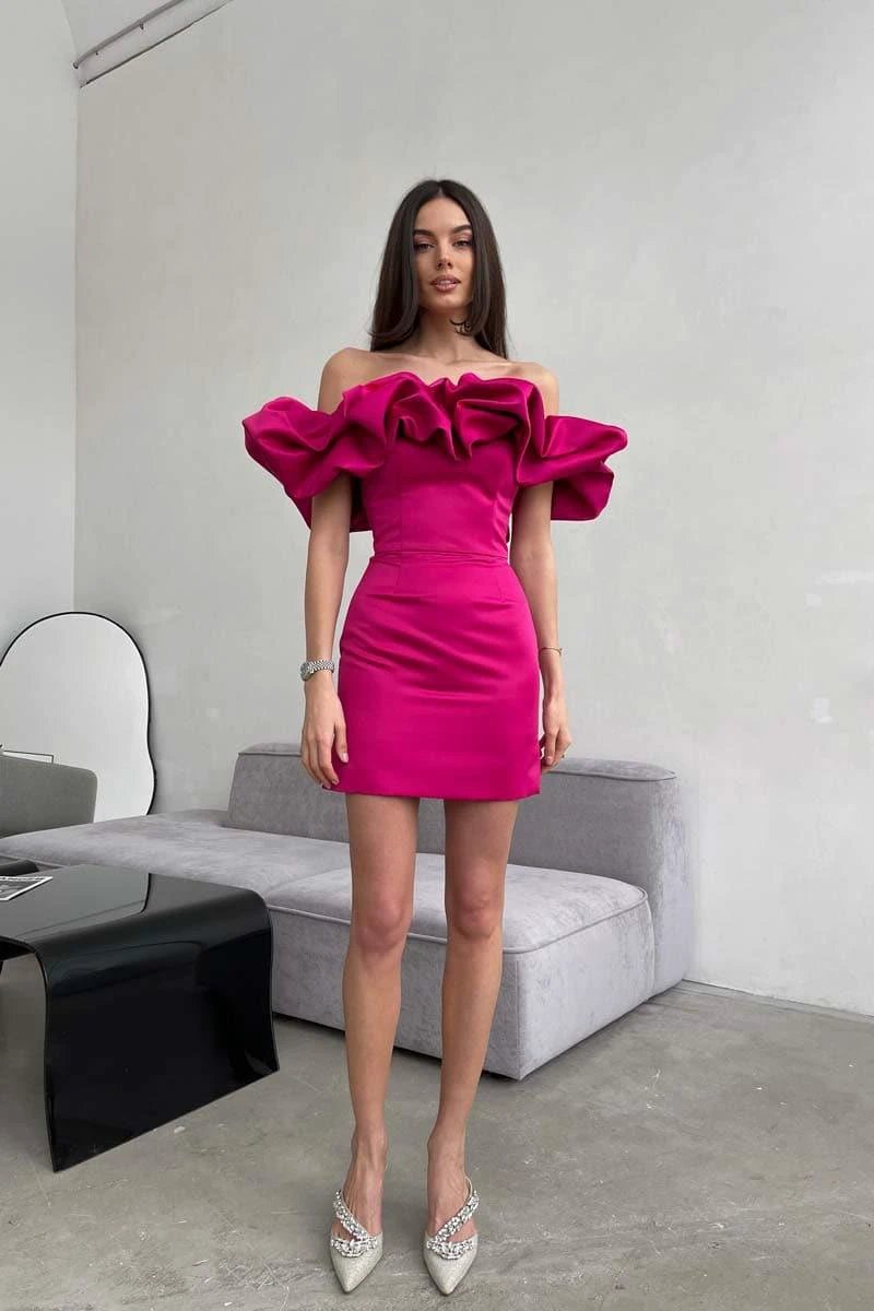fuchsia mini dress strapless corset mini dress SYH2