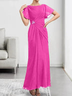 A-line Scoop Ankle-Length Chiffon Mother of the Bride Dress With Beading Pleated